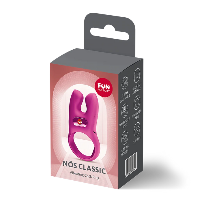 pink vibrating cock ring with rabbit ears on box packaging