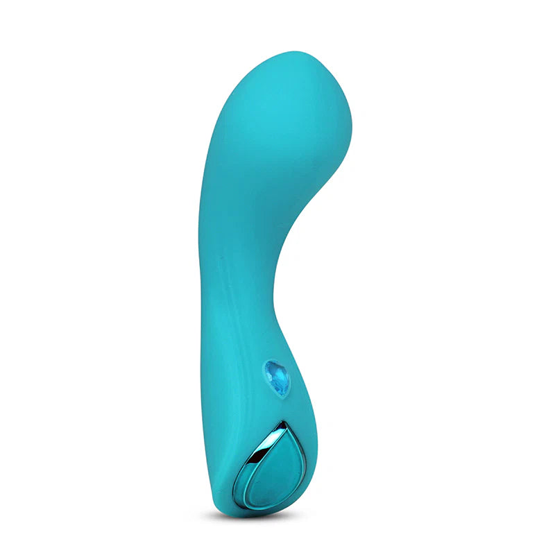 Turquoise handheld nubii gemma bullet on a white background