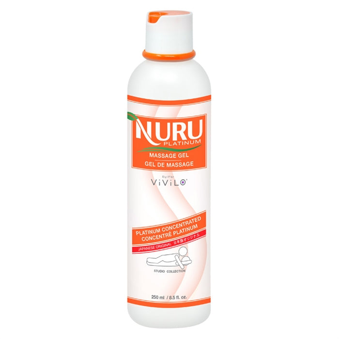 Nuru Platinum massage gel bottle on a white background