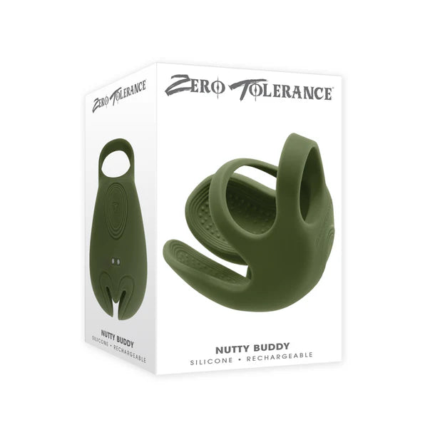 green cock ring with vibrating ball sack on box packaging