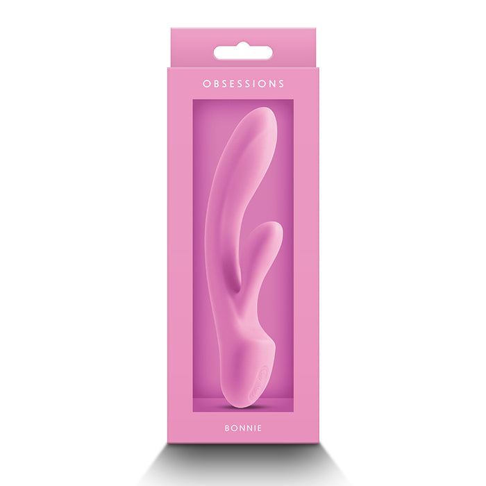 Pink packaging of a bonnie vibrator with 'OBSSESSIONS' branding on a white background
