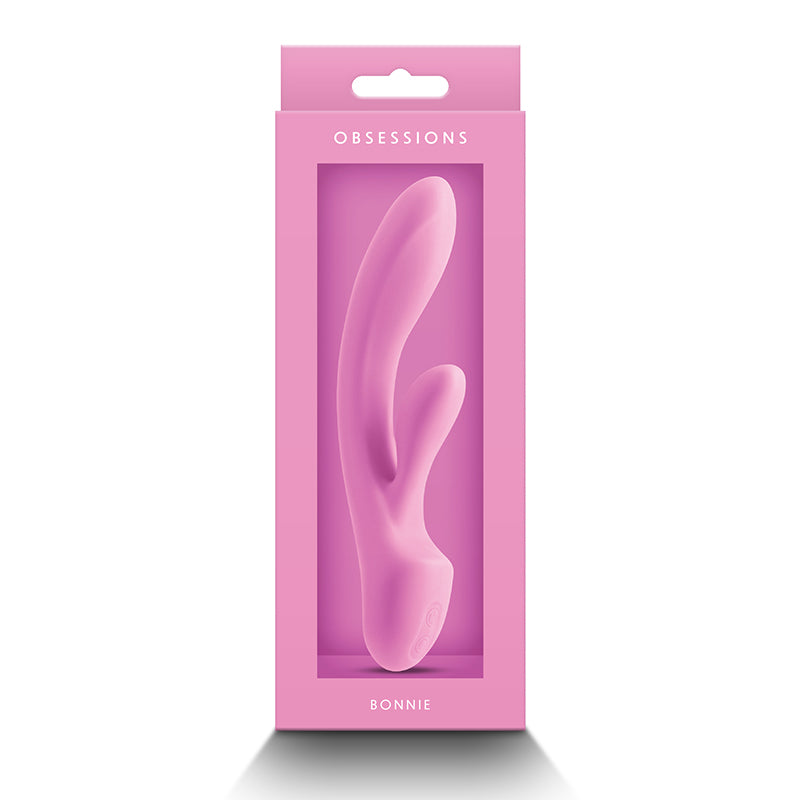 Pink packaging of a bonnie vibrator with 'OBSSESSIONS' branding on a white background