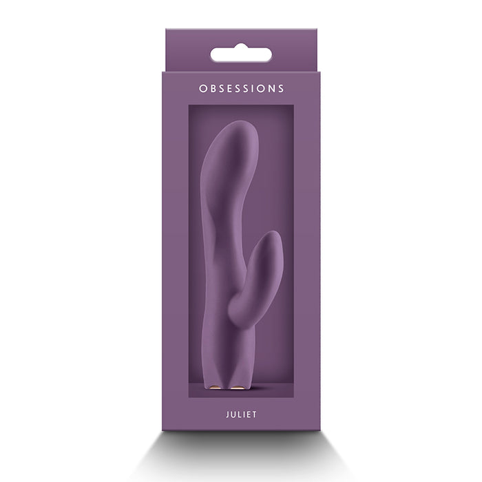 Purple vibrator in a 'Obsessions' packaging with 'Juliet' branding on a white background