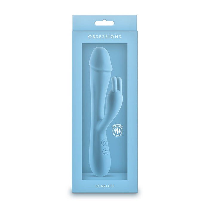 Blue packaging of a vibrator with 'OBSSESSIONS' branding on a white background
