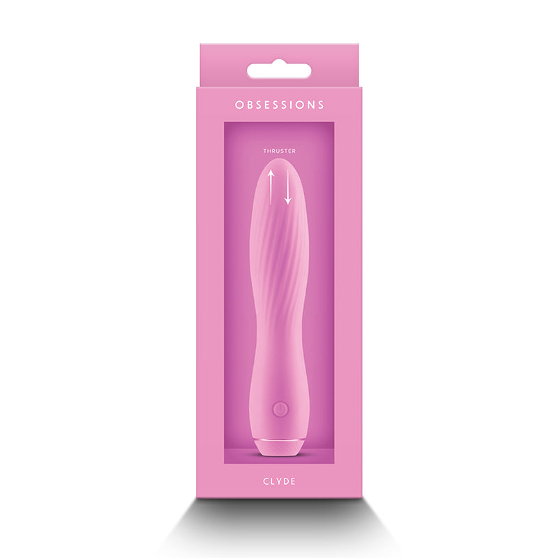 Pink clyde thrusting vibratort with 'Obsessions' branding on a white background