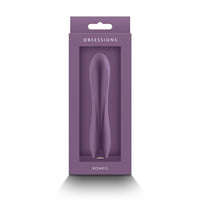 Purple packaging of a vibrator with 'OBSSESSIONS' and 'ROMEO' branding on a white background.