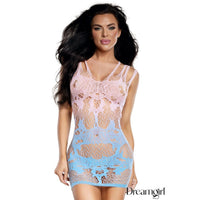 Woman wearing a lace lingerie dress with a gradient design on a white background