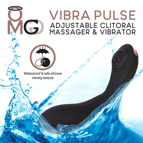 a black L shaped vibrator with a clitoral pulsing circular pad shown splashing into water