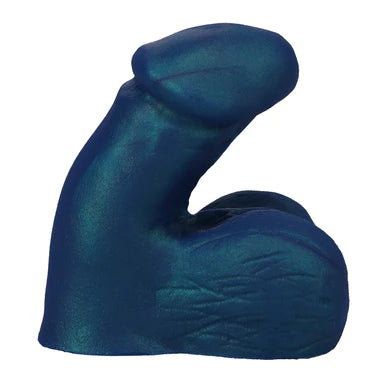 a small blue flaccid penis shaped dildo with balls
