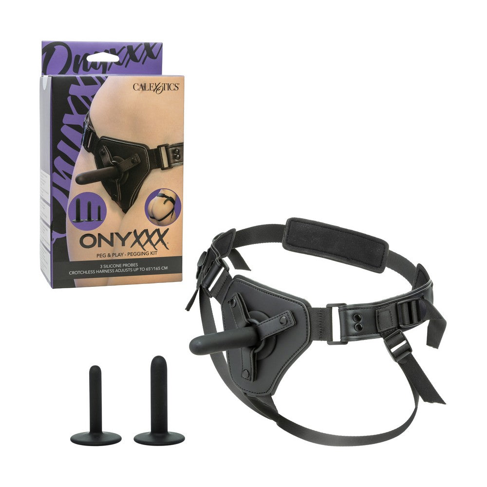 pegging strap on set with harness beside box packaging