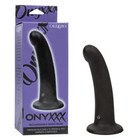 Black ONYXXX rechargeable silicone anal probe with packaging on a white background