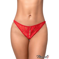 Red lace thong on a white background with 'Mapale' branding.