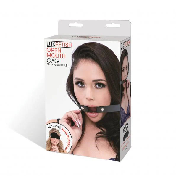 open mouth gag by lux fetish on white box and back ground 
