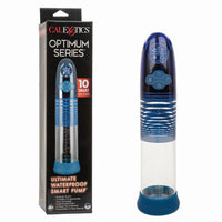 blue & clear smart penis pump beside box packaging