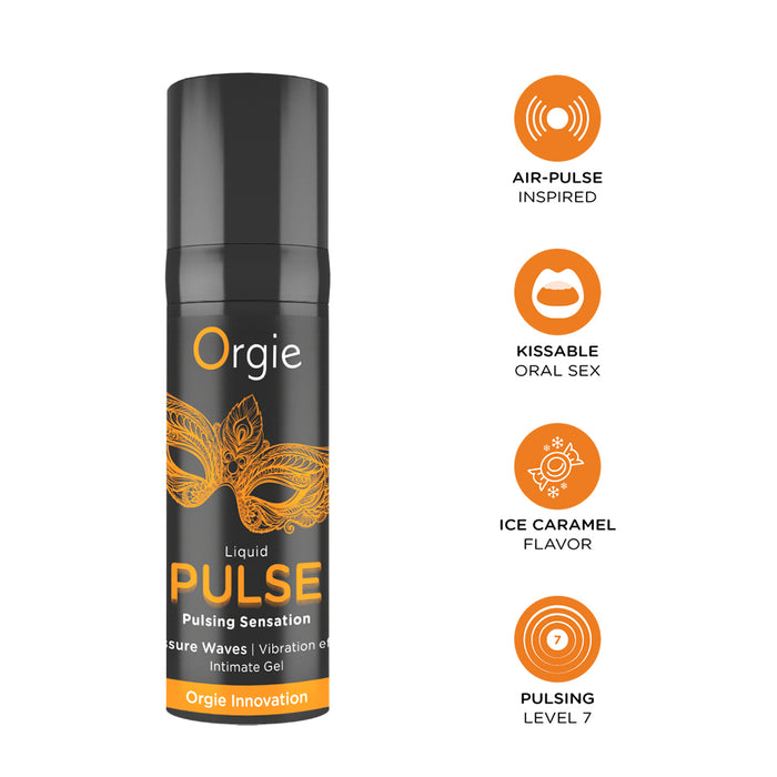 a bottle of orgie liquid pulse arousal gel on white background