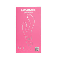 Pink packaging of LOVENSE Osci 3 vibrator with a QR code on a white background