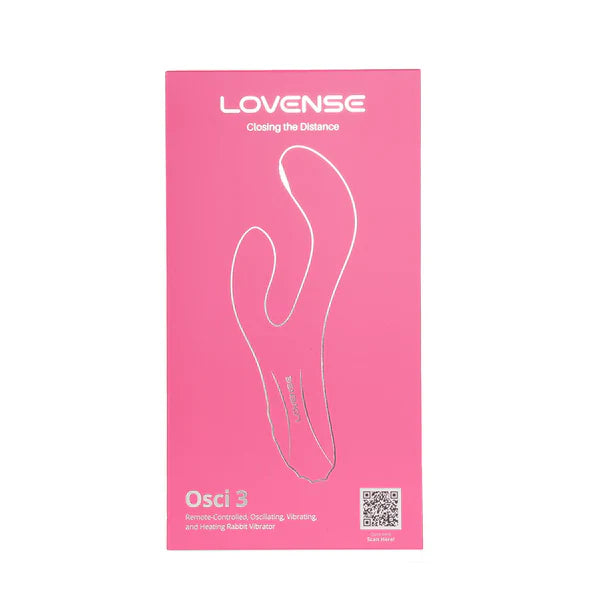 Pink packaging of LOVENSE Osci 3 vibrator with a QR code on a white background