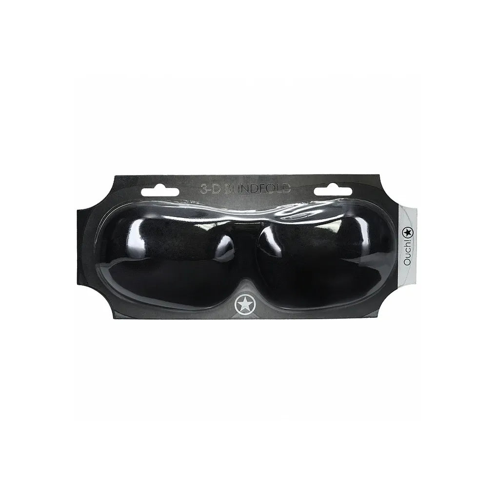 Black 3D blindfold in packaging on a white background