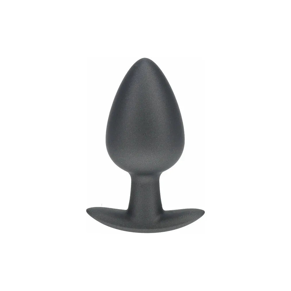 butt plug with wide top, tapered middle, bottom base in grey