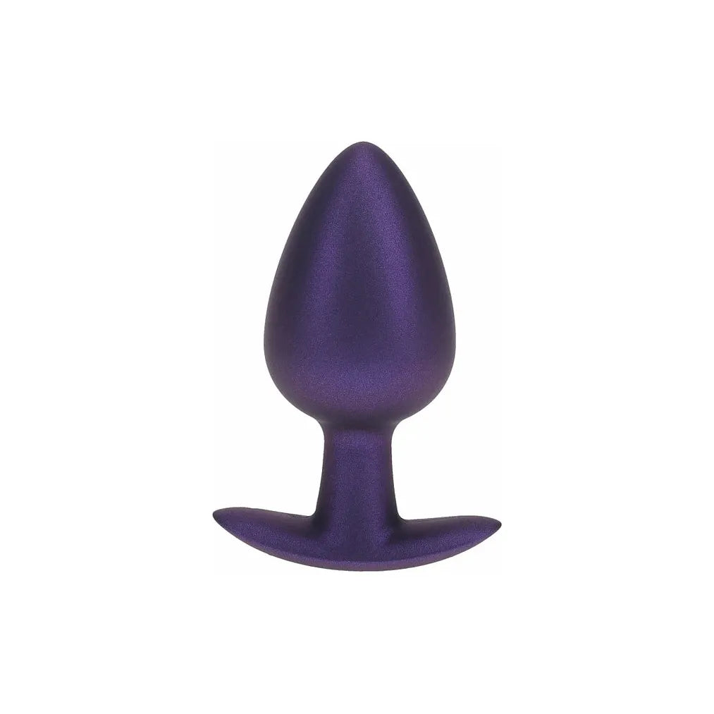 butt plug with wide top, tapered middle, bottom base in purple 