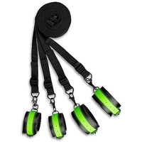 black and glow in the dark wrist and ankle cuffs with under the bed restraints 