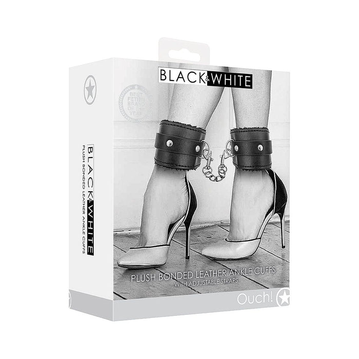 ouch black & white bonded leather ankle cuffs by shots source adult toys
