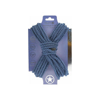 japanese bondage rope on carboard backing, rope displayed in the shape of an x . in navy