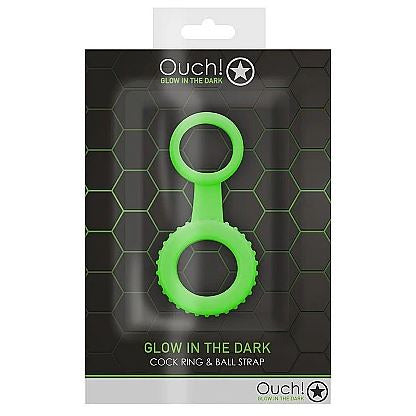 ouch black and green package with black and green glow in the dark cock and ball  rings