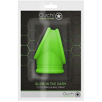 ouch black and green package with green glow in the dark cock ring and ball strap