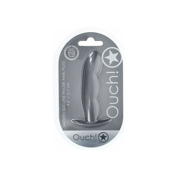 finger shaped anal plug with 3 ridges and bottom base in grey