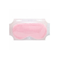 Pink fluffy blindfold in packaging on a white background