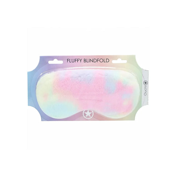 Fluffy blindfold packaging with pastel colors on a white background