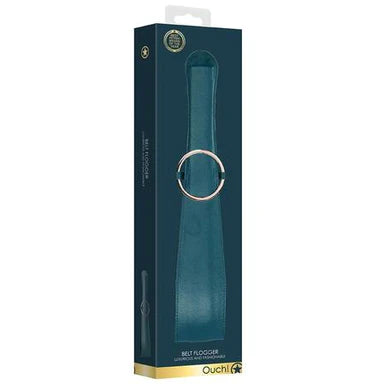 a teal box depicting a teal paddle that has a gold circle accent in the middle of it