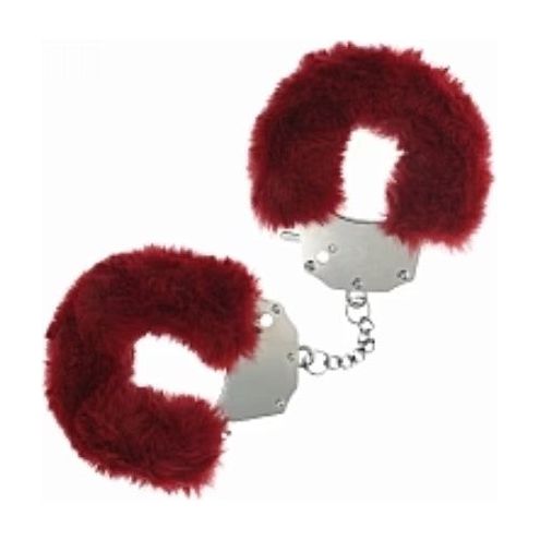 heavy duty fluffy handcuffs in burgundy