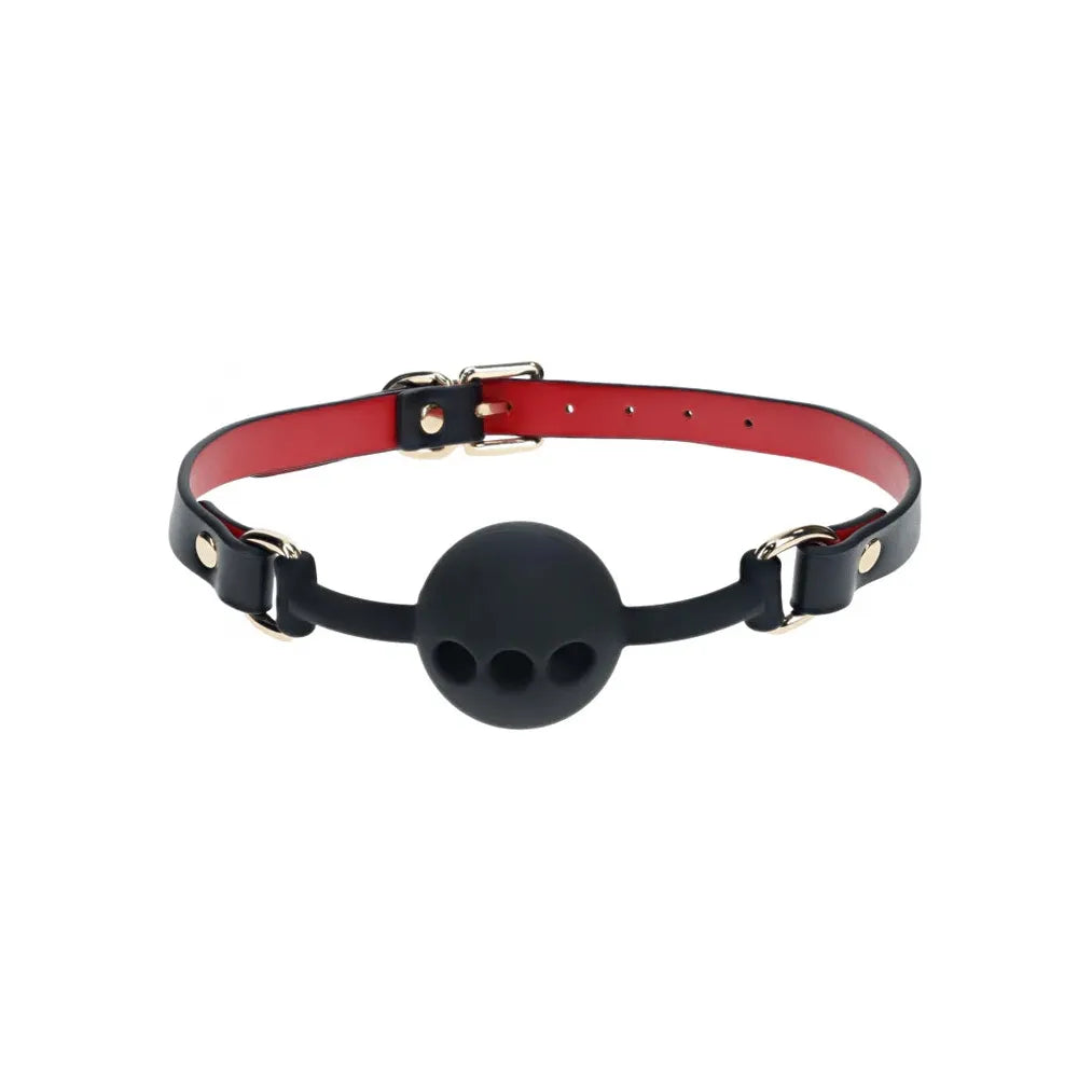 black and red ball gag with breath holes