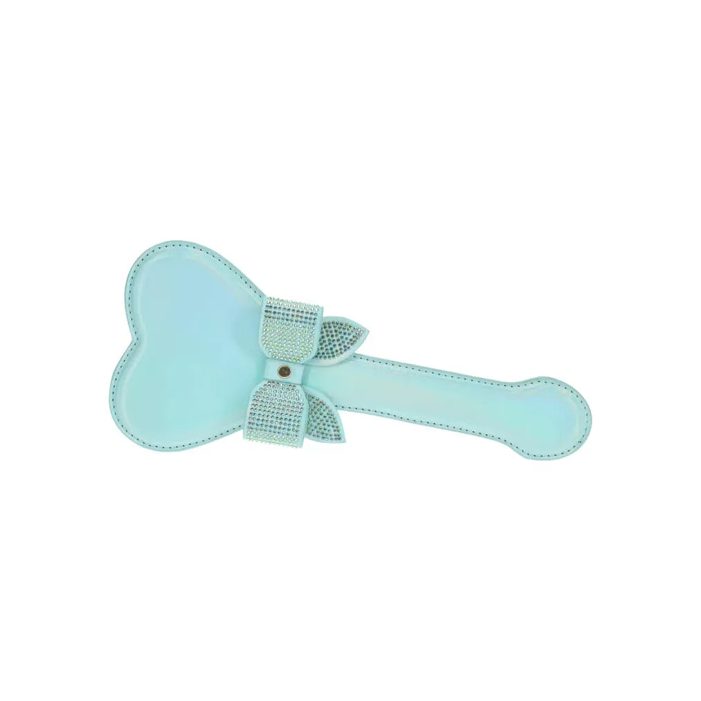 blue heart shaped paddle with bow