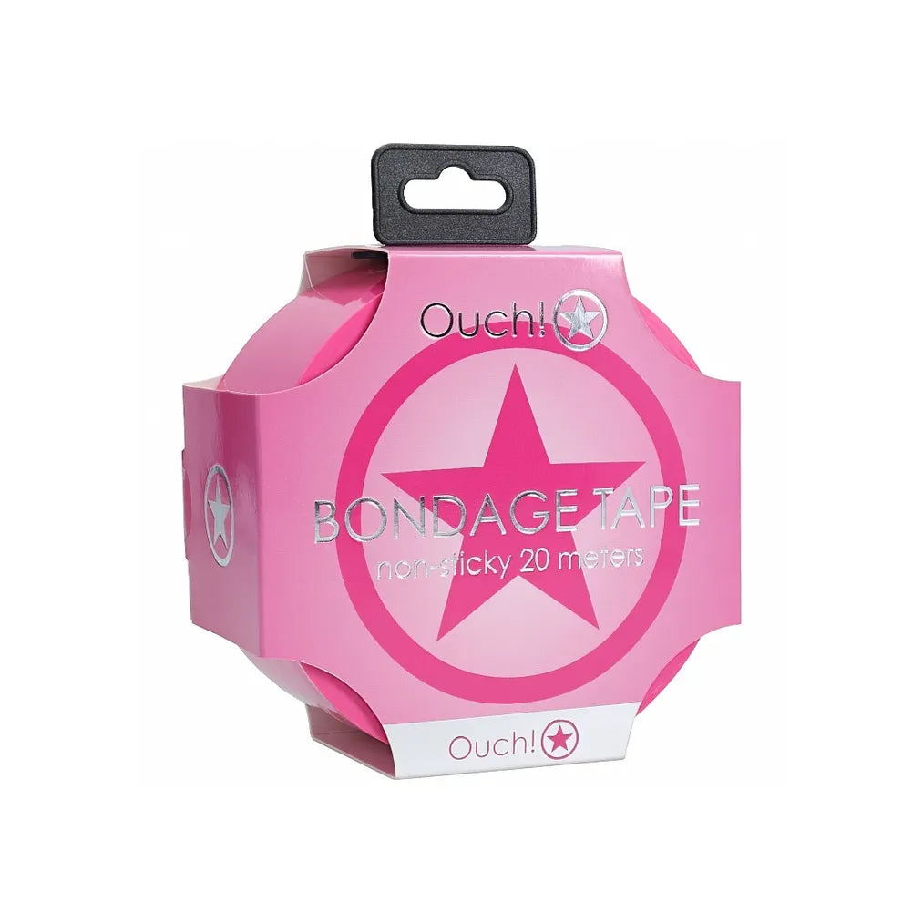 Pink packaging of Ouch! bondage tape with a star design on a white background