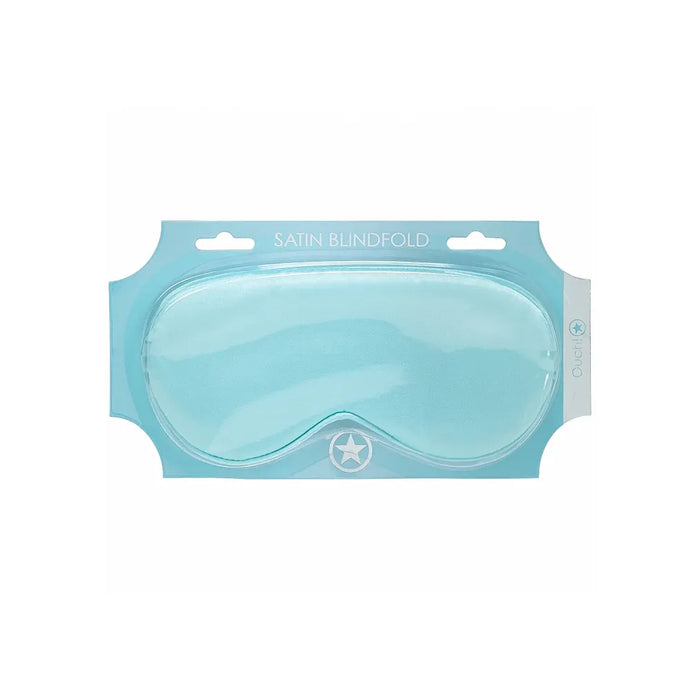 Blue satin blindfold in packaging on a white background