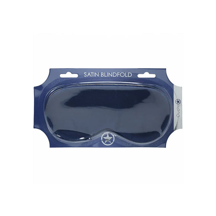 Blue satin blindfold in packaging on a white background