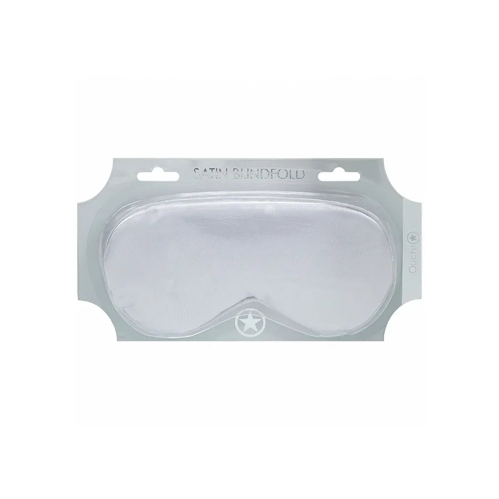 Clear sleep mask in a branded packaging on a white background