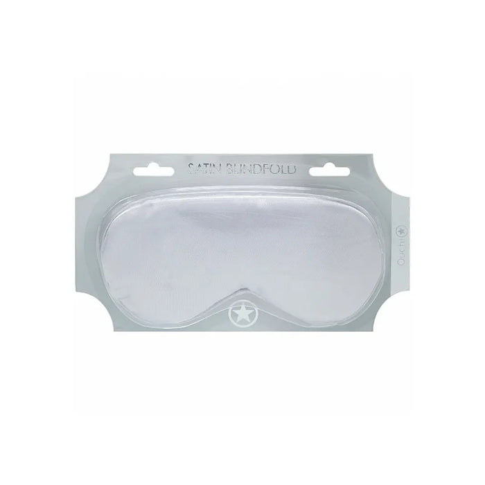 Clear sleep mask in a branded packaging on a white background