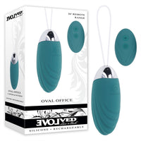 teal egg with silver tip, pull cord and wireless remote control