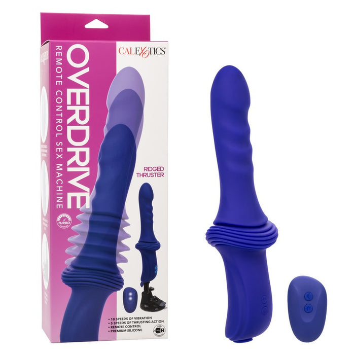 purple ridged thrusting vibrator with remote and handle