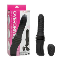 Black remote control sex machine with packaging on a white background