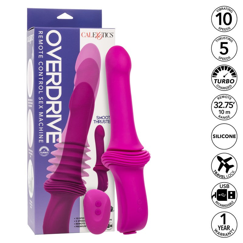 pink thrusting vibrator with remote control, middle ridged and handle