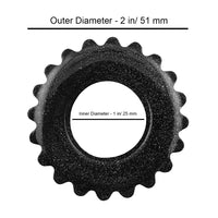 A black serrated ring-shaped product shown on a white background with measurement labels reading 'Outer Diameter - 2 in/ 51 mm' and 'Inner Diameter - 1 in/ 25 mm'.