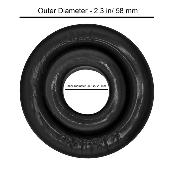 A black circular ring-shaped product shown from above on a white background, with measurement text reading 'Outer Diameter - 2.3 in/ 58 mm' and 'Inner Diameter - 0.