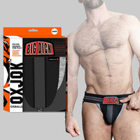 men's jockstrap with big dick slogan in black with grey stripe