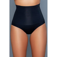 female wearing black high waisted boning panty front view