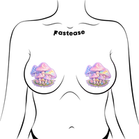 multi color fairy mushroom pasties on female body